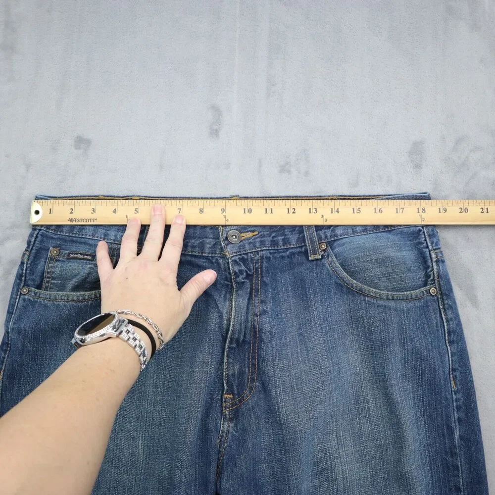 Calvin Klein Pants Mens 36 Blue Straight High Rise Button Zip Cotton Denim Jeans